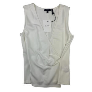 Theory Karlista Crepe Knit V-Neck Blouse Sleeveless Top White Size S